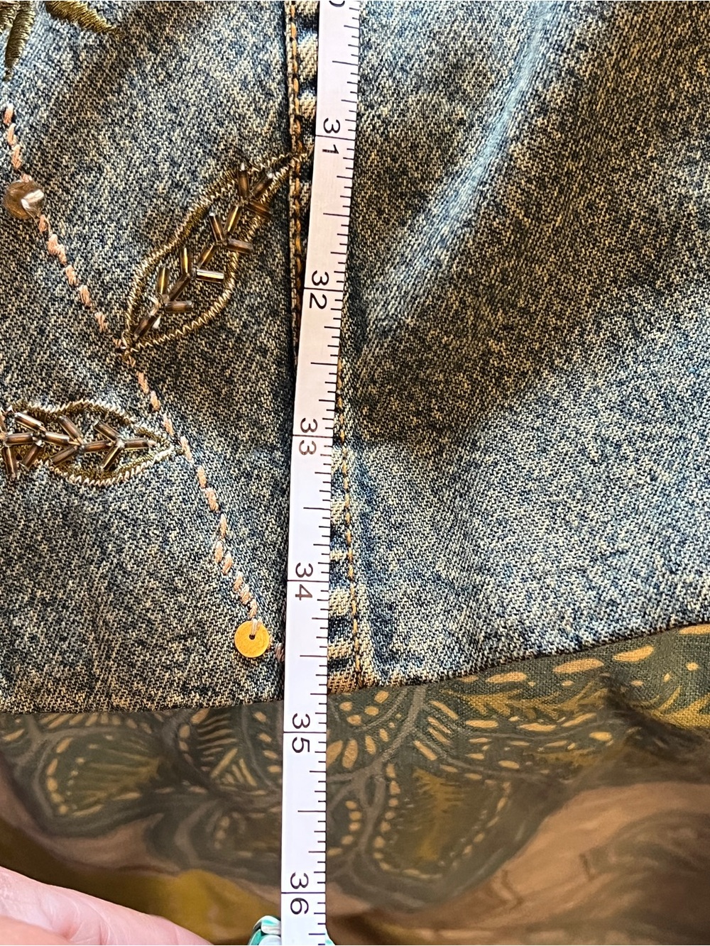 CRAZY LINE Embroidered Long Denim Coat - Green - Picture 13 of 14